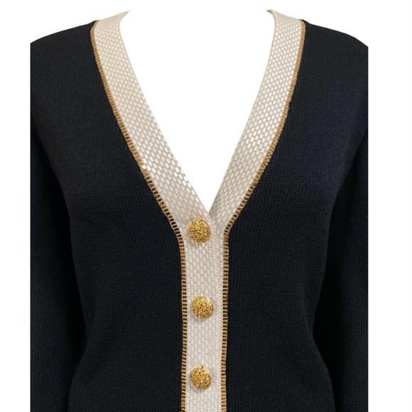 ST JOHN EVENING / BLACK, GOLD + CREAM LONG BLAZER / SZ 10 / MADE IN USA - Picture 3 of 6